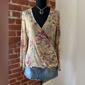 The Limited Floral Mesh Wrap Top XL Romantic Cottagecore Long Sleeve